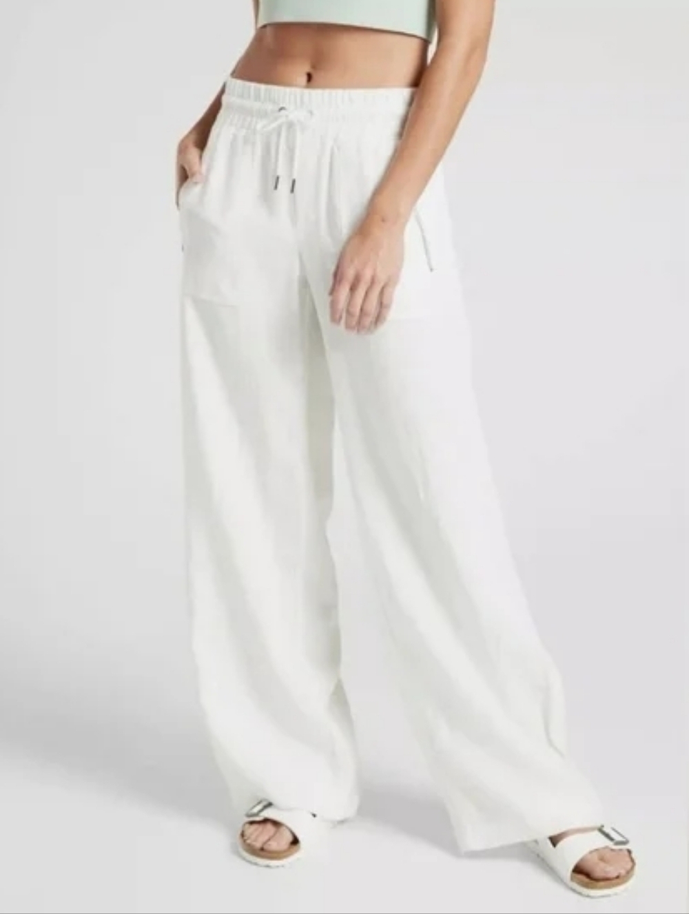 Athleta Cabo Linen Wide-Leg Pants In White Size 8